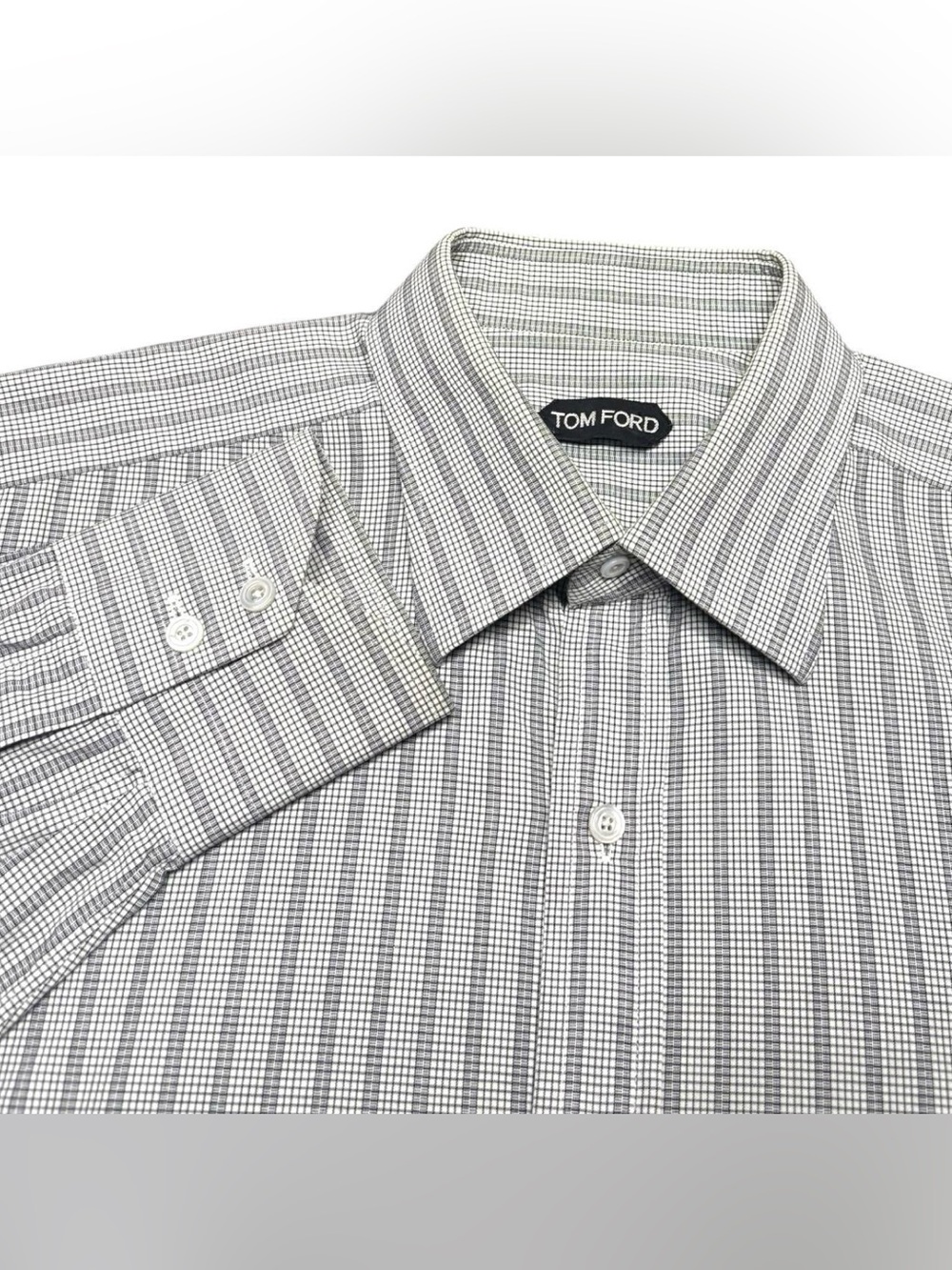 Tom Ford Poplin Striped Check Button Up Dress Shirt Size Men’s 41 Grey White